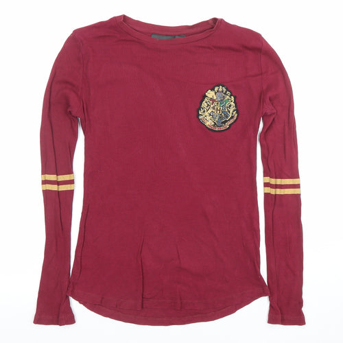 Harry Potter Women's Red Long Sleeve Embroidered Jersey T-Shirt Size 8