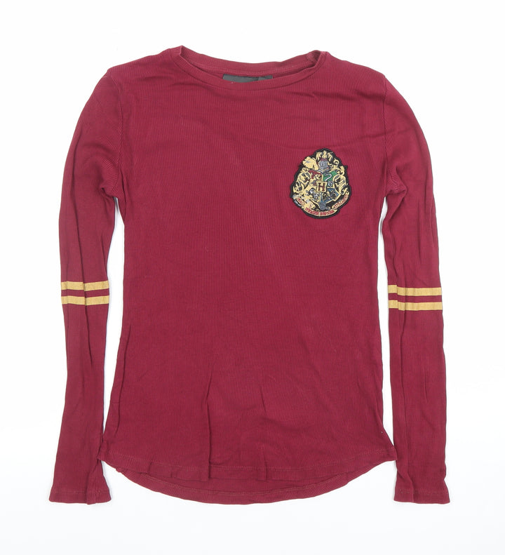 Harry Potter Women's Red Long Sleeve Embroidered Jersey T-Shirt Size 8
