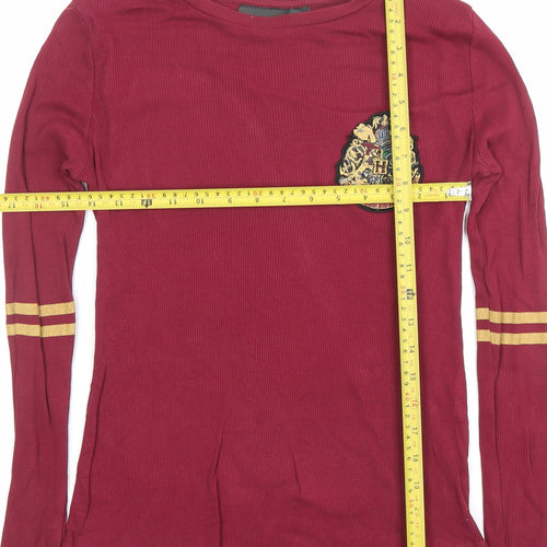 Harry Potter Women's Red Long Sleeve Embroidered Jersey T-Shirt Size 8