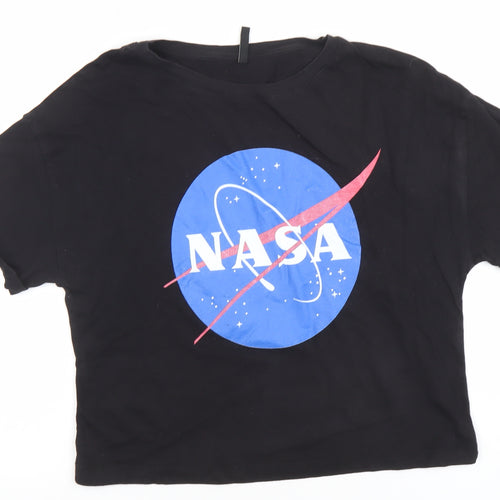 Stradivarius Women’s Black NASA Cropped T-Shirt Size S