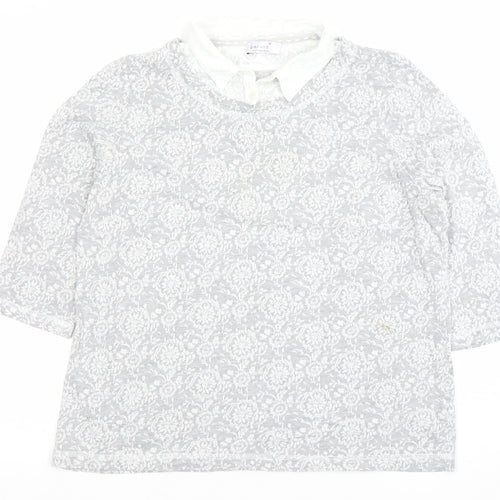 Marks and Spencer Women’s Grey Floral Collared 3/4 Sleeve Blouse Size 18