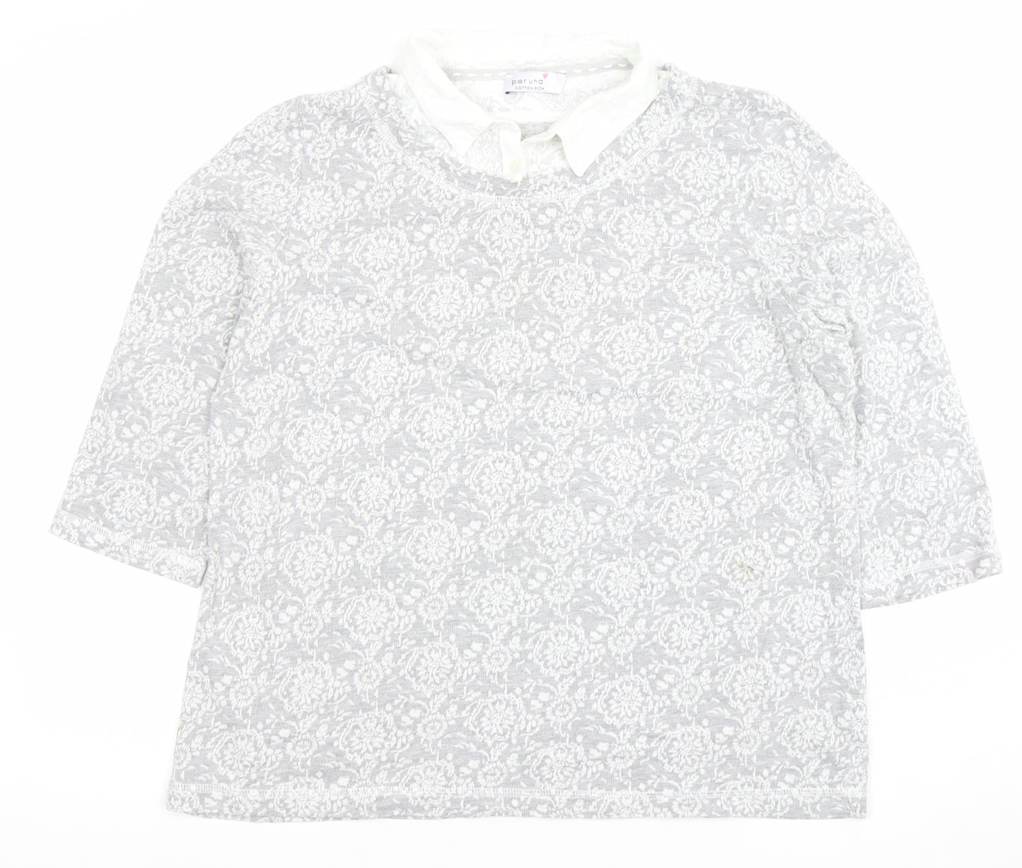 Marks and Spencer Women’s Grey Floral Collared 3/4 Sleeve Blouse Size 18