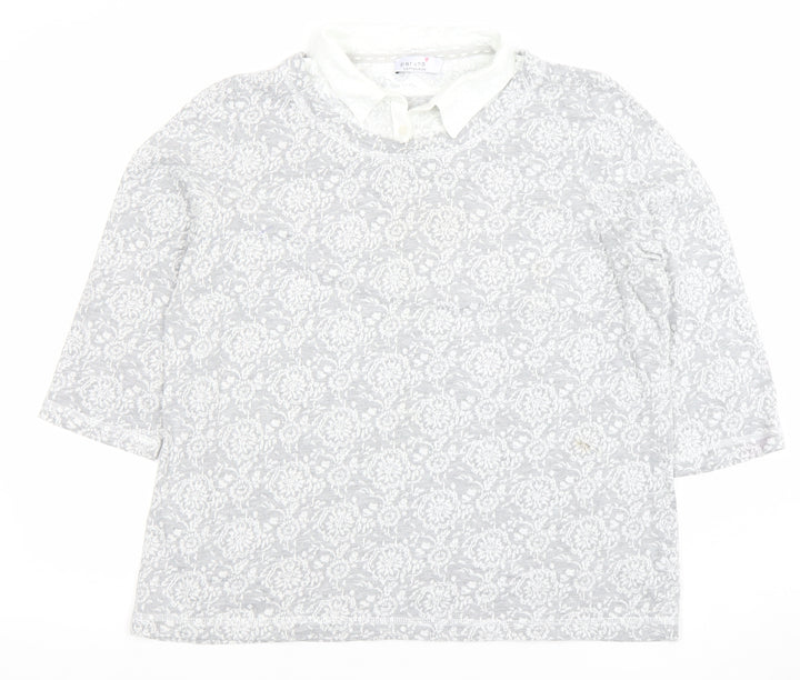 Marks and Spencer Women’s Grey Floral Collared 3/4 Sleeve Blouse Size 18