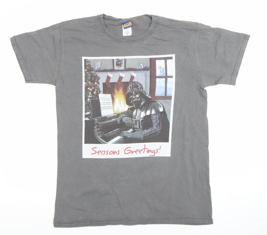 Front view of Star Wars Men's Grey Darth Vader Christmas Graphic T-Shirt Medium