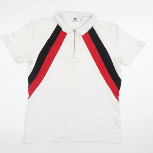 Topman Men’s White Retro Colourblock Zip Polo Shirt Size M