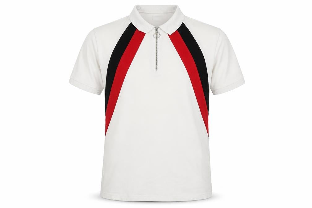 Front view of Topman Men’s White Retro Colourblock Zip Polo Shirt, size M