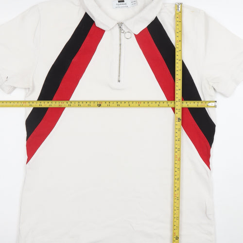 Topman Men’s White Retro Colourblock Zip Polo Shirt Size M