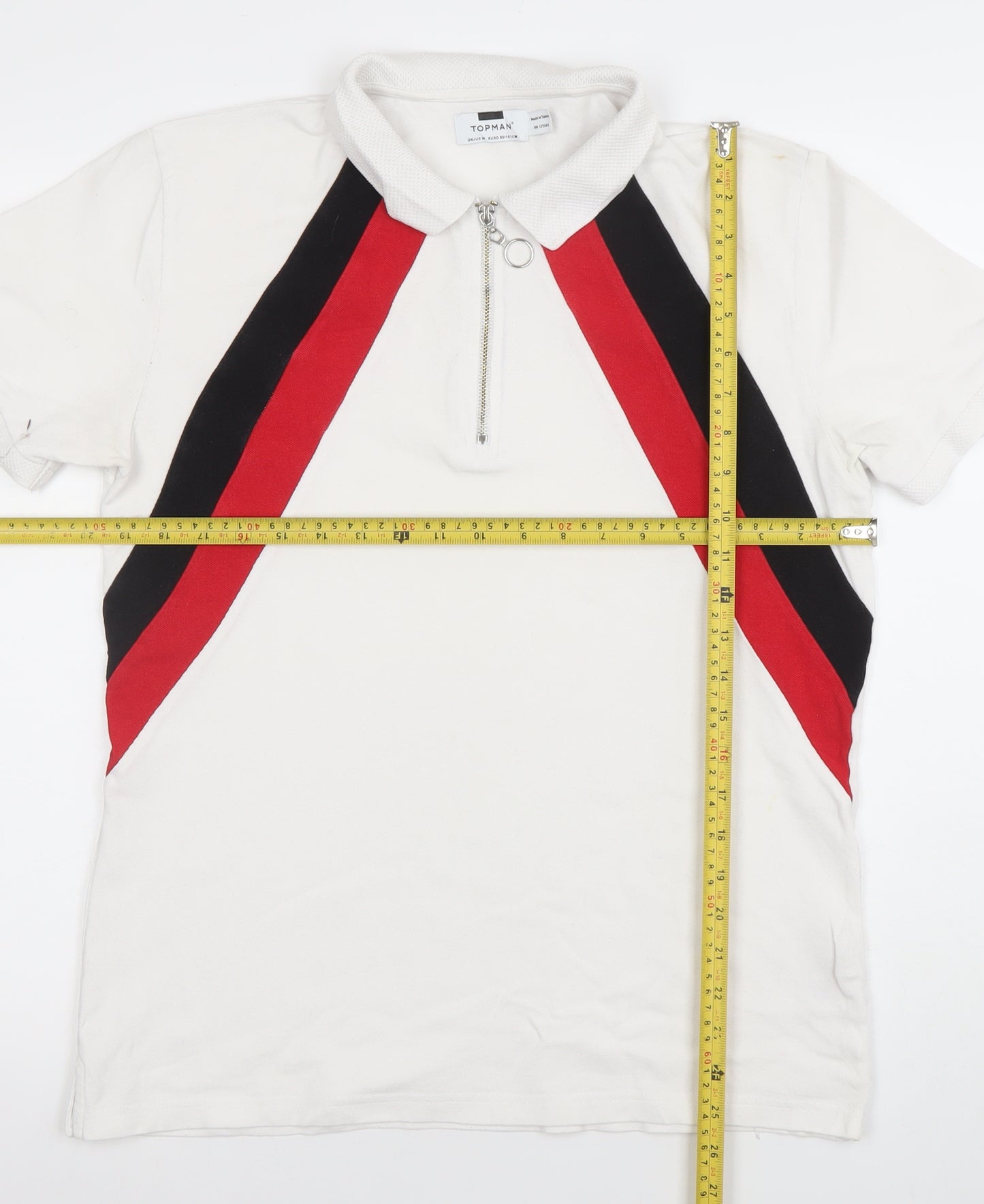 Topman Men’s White Retro Colourblock Zip Polo Shirt Size M