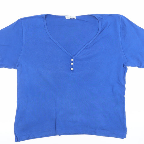 Paul Separates Women Blue V-Neck Short Sleeve Cotton T-Shirt M