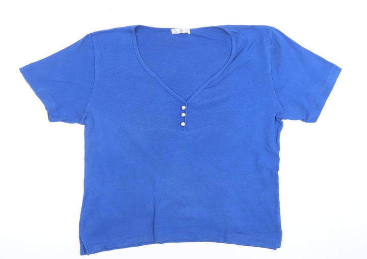Paul Separates Women Blue V-Neck Short Sleeve Cotton T-Shirt M