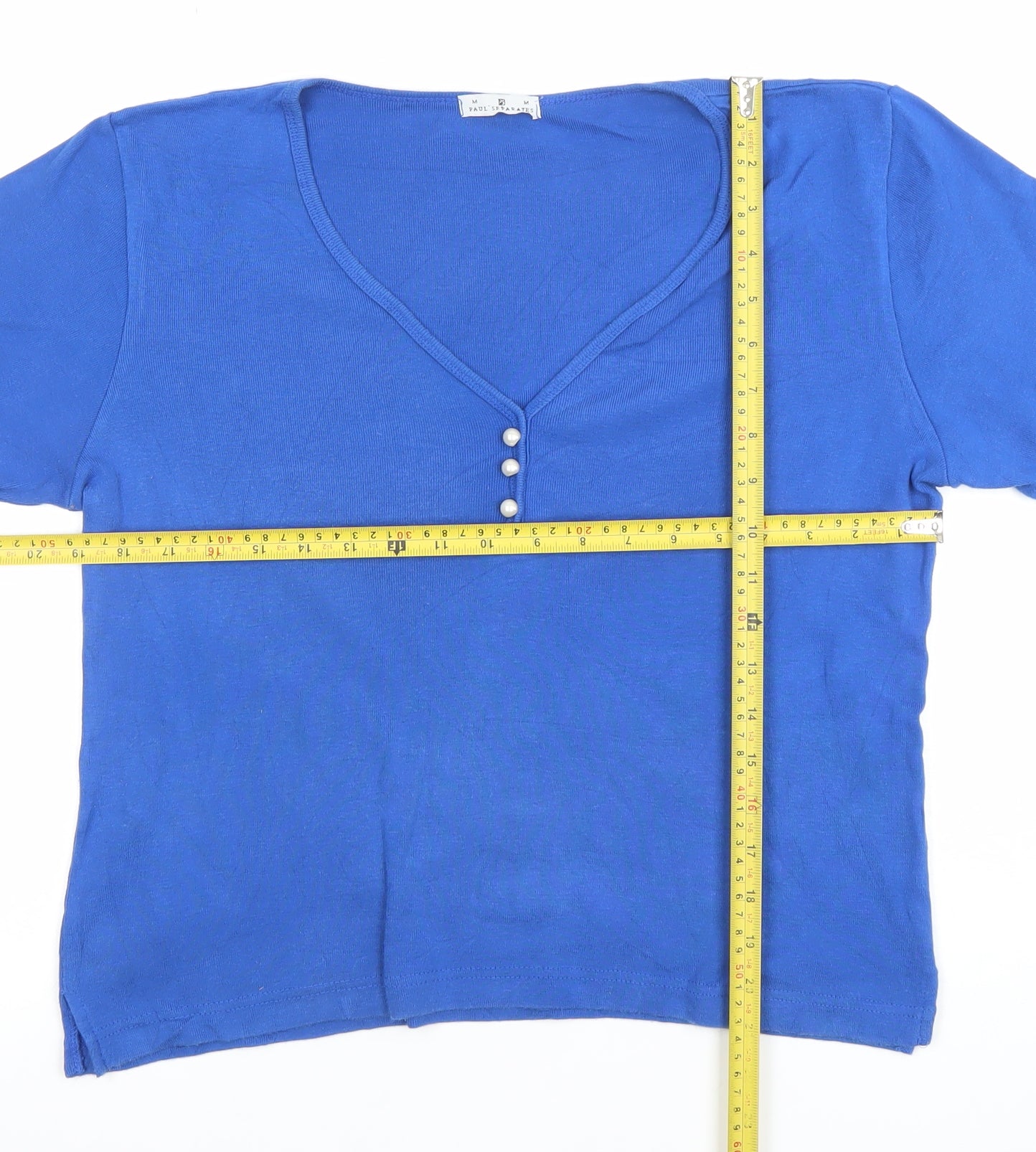 Paul Separates Women Blue V-Neck Short Sleeve Cotton T-Shirt M