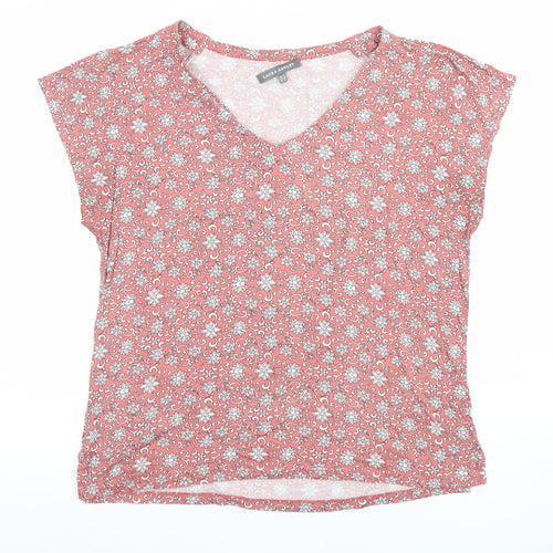 Laura Ashley Womens Pink Floral Viscose Jersey V-Neck T-Shirt Size 14