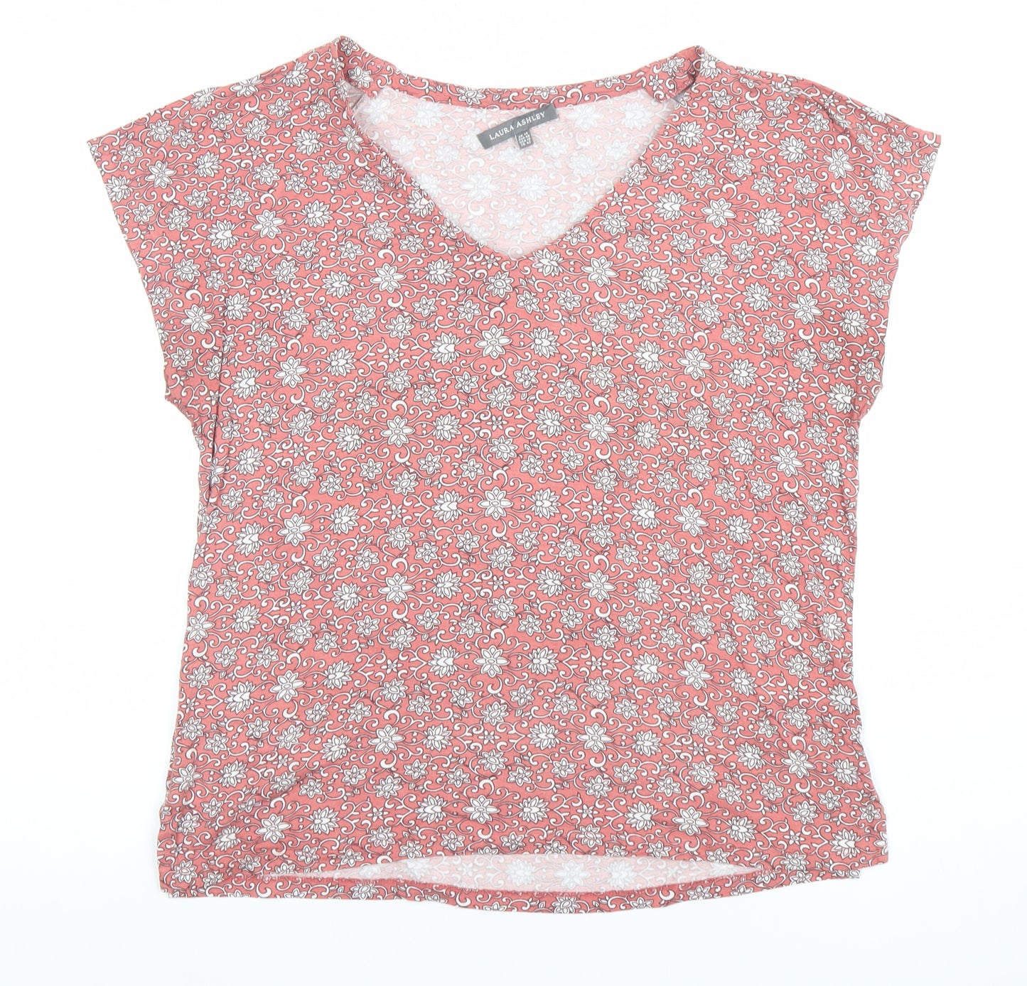 Laura Ashley Womens Pink Floral Viscose Jersey V-Neck T-Shirt Size 14