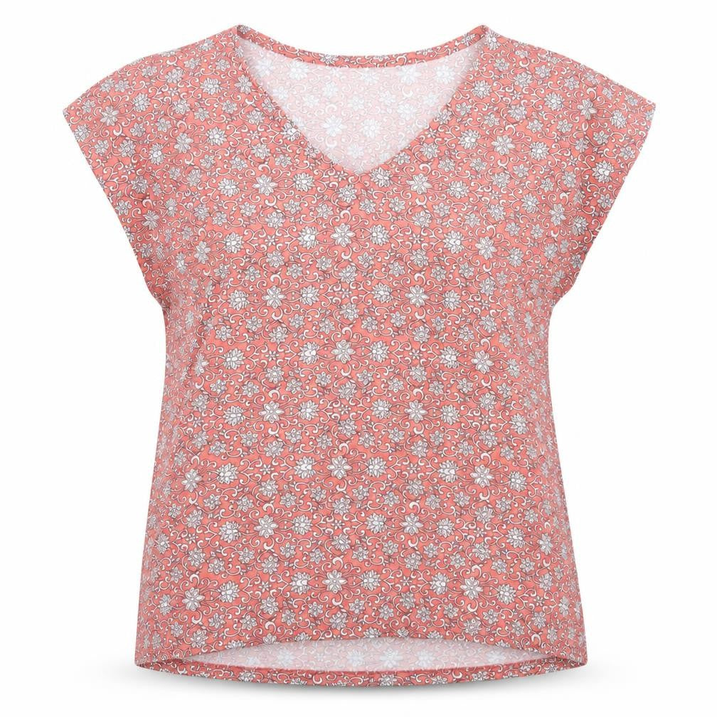 Laura Ashley Womens Pink Floral Viscose Jersey V-Neck T-Shirt Size 14