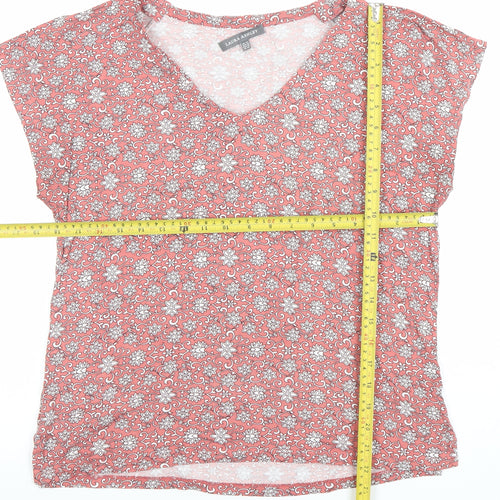 Laura Ashley Womens Pink Floral Viscose Jersey V-Neck T-Shirt Size 14