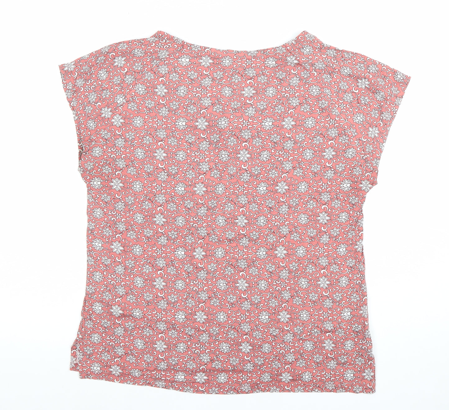 Laura Ashley Womens Pink Floral Viscose Jersey V-Neck T-Shirt Size 14