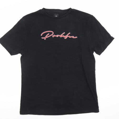 River Island Men's Black Embroidered Logo T-Shirt Size M