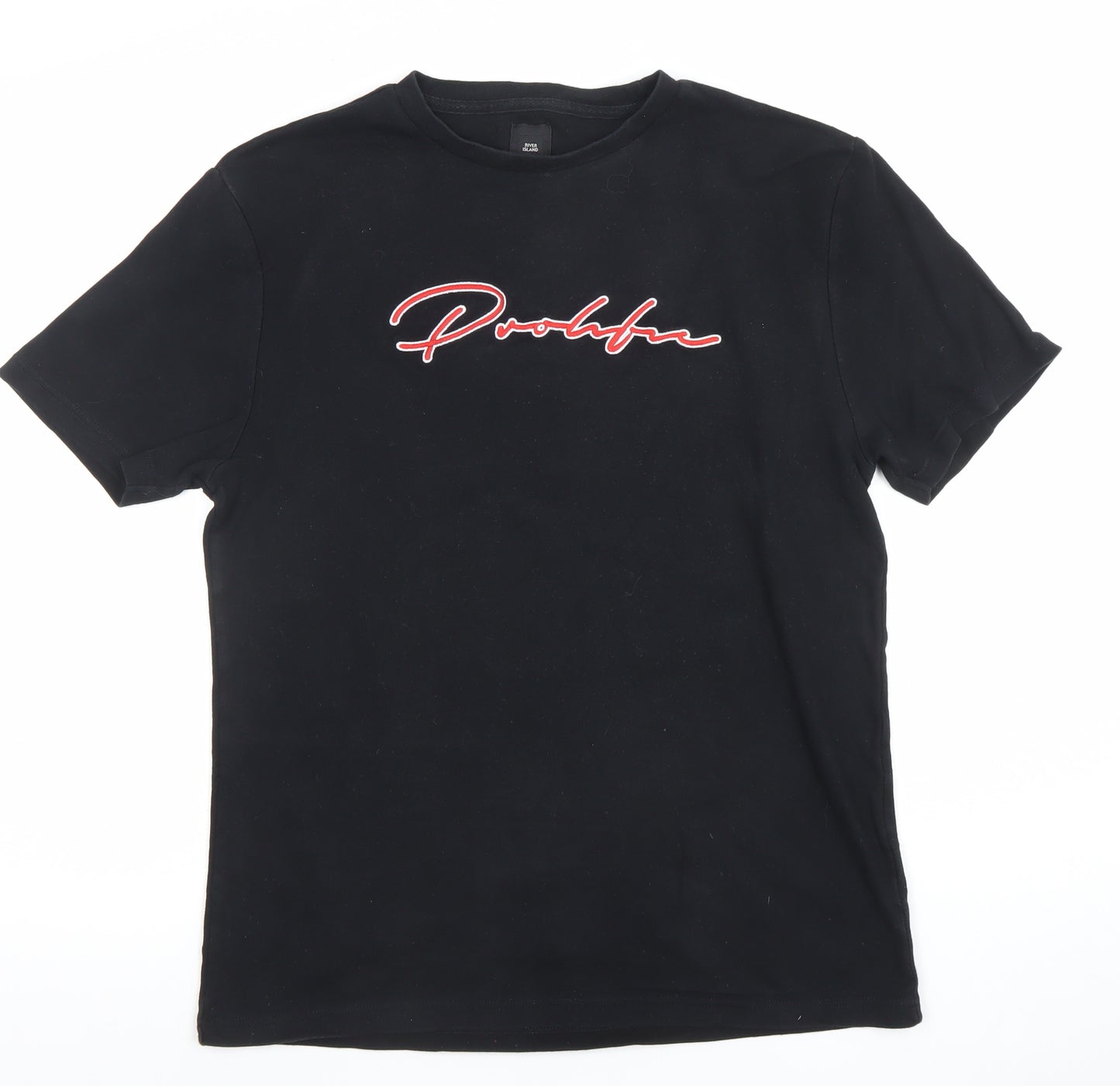 River Island Men's Black Embroidered Logo T-Shirt Size M