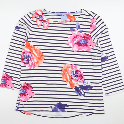 Joules Women's Navy Floral Striped Tunic Top Size 10 Cotton 3/4 Sleeve