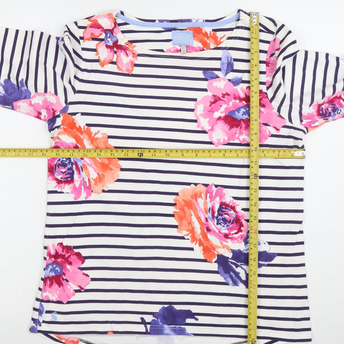 Joules Women's Navy Floral Striped Tunic Top Size 10 Cotton 3/4 Sleeve