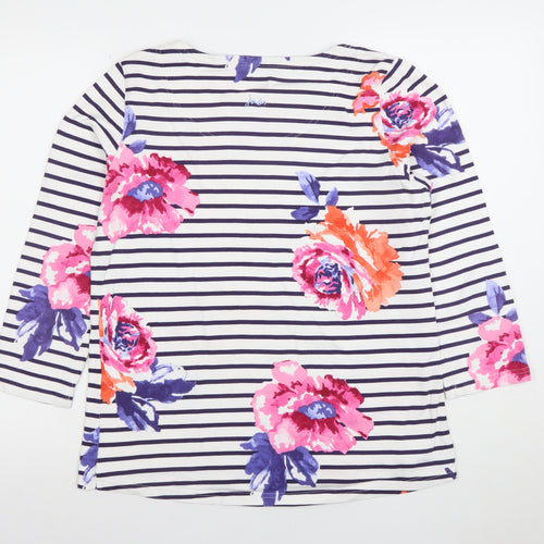 Joules Women's Navy Floral Striped Tunic Top Size 10 Cotton 3/4 Sleeve