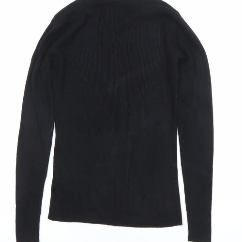 Heart and Soul Women’s Black V-Neck Lace-Up Ribbed Jumper Size 12