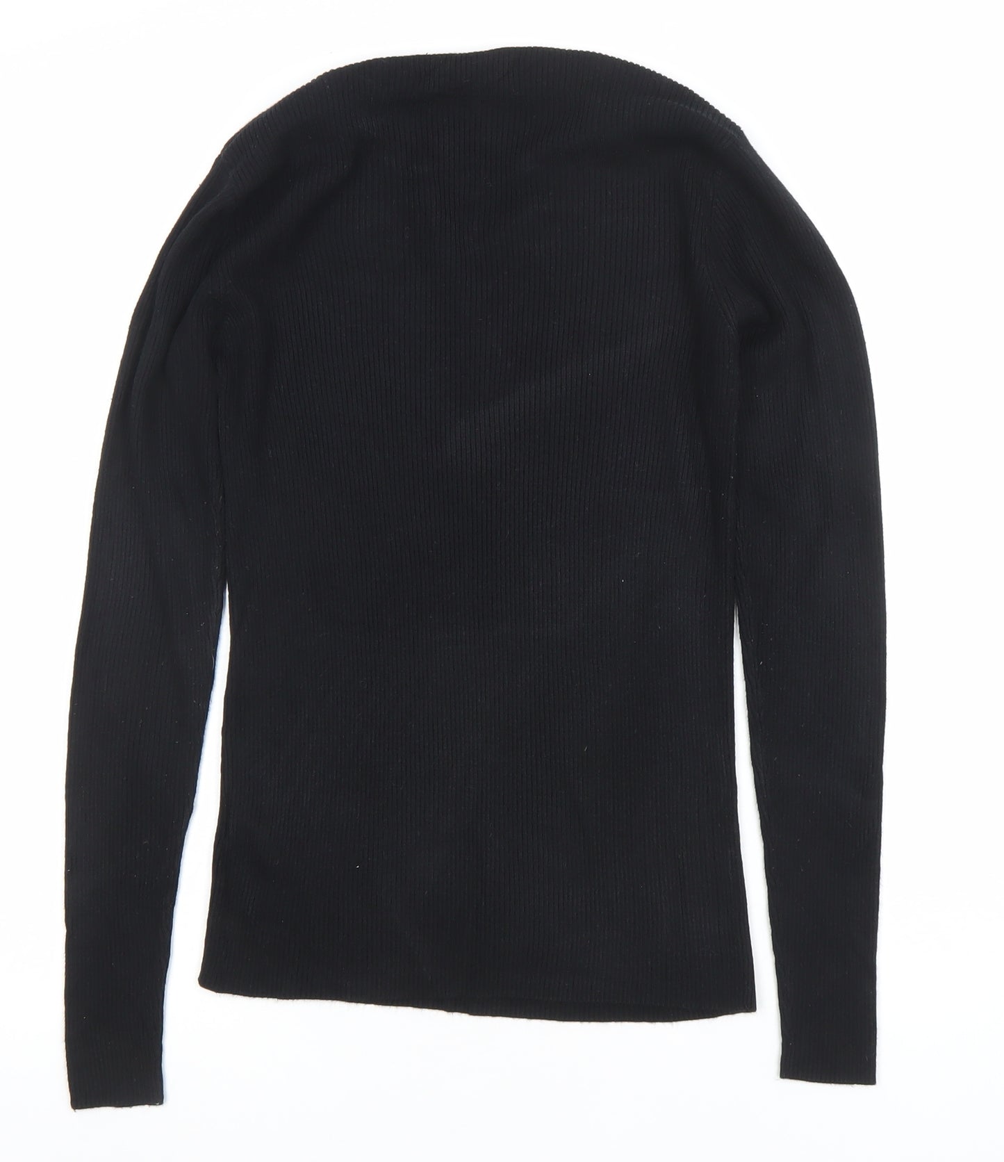 Heart and Soul Women’s Black V-Neck Lace-Up Ribbed Jumper Size 12