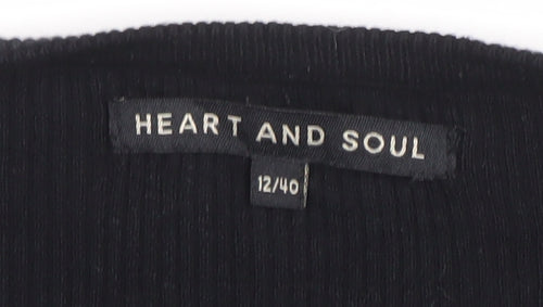 Heart and Soul Women’s Black V-Neck Lace-Up Ribbed Jumper Size 12