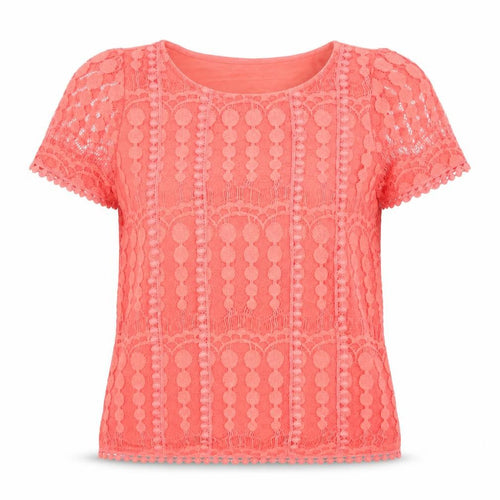 Oasis Women’s Pink Lace Short Sleeve Round Neck Top Size S