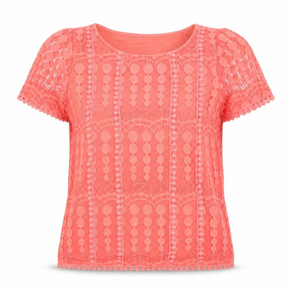 Oasis Women’s Pink Lace Short Sleeve Round Neck Top Size S