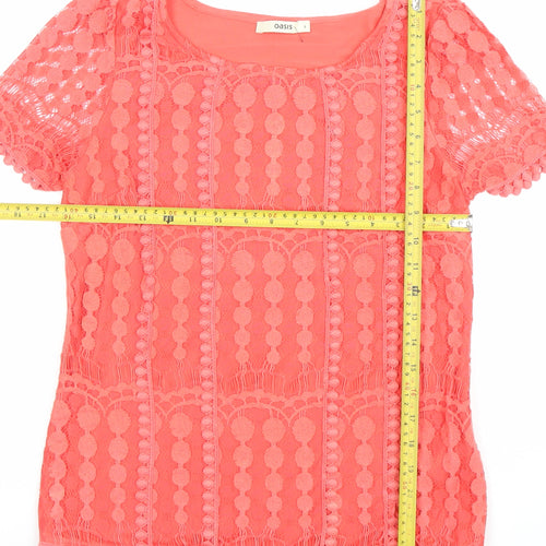 Oasis Women’s Pink Lace Short Sleeve Round Neck Top Size S