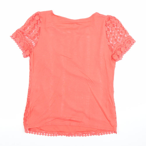 Oasis Women’s Pink Lace Short Sleeve Round Neck Top Size S