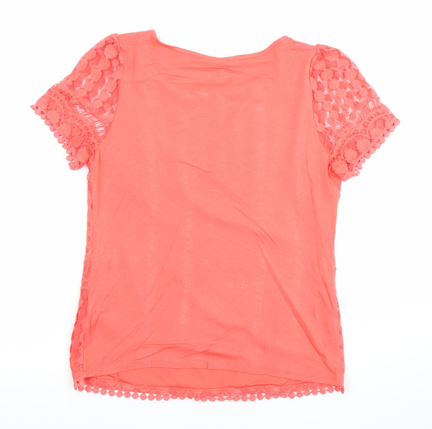 Oasis Women’s Pink Lace Short Sleeve Round Neck Top Size S