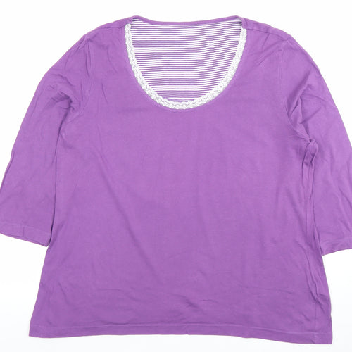 Marks and Spencer Womens Purple 3/4 Sleeve Scoop Neck Cotton T-Shirt Size 18