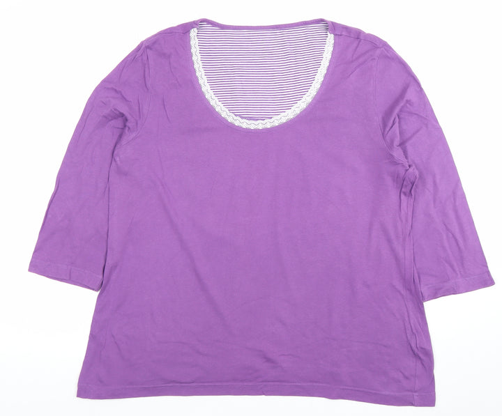 Marks and Spencer Womens Purple 3/4 Sleeve Scoop Neck Cotton T-Shirt Size 18