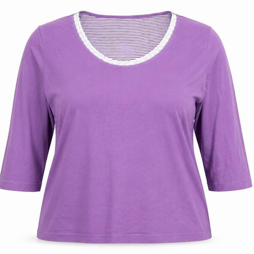 Marks and Spencer Womens Purple 3/4 Sleeve Scoop Neck Cotton T-Shirt Size 18