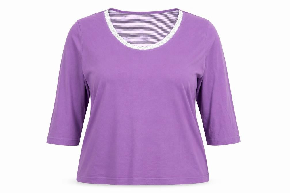 Marks and Spencer Womens Purple 3/4 Sleeve Scoop Neck Cotton T-Shirt Size 18