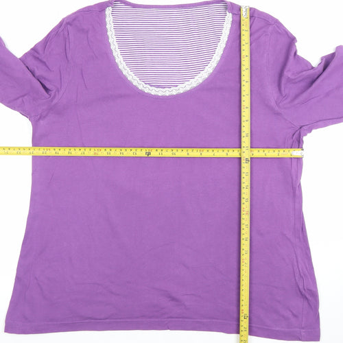 Marks and Spencer Womens Purple 3/4 Sleeve Scoop Neck Cotton T-Shirt Size 18