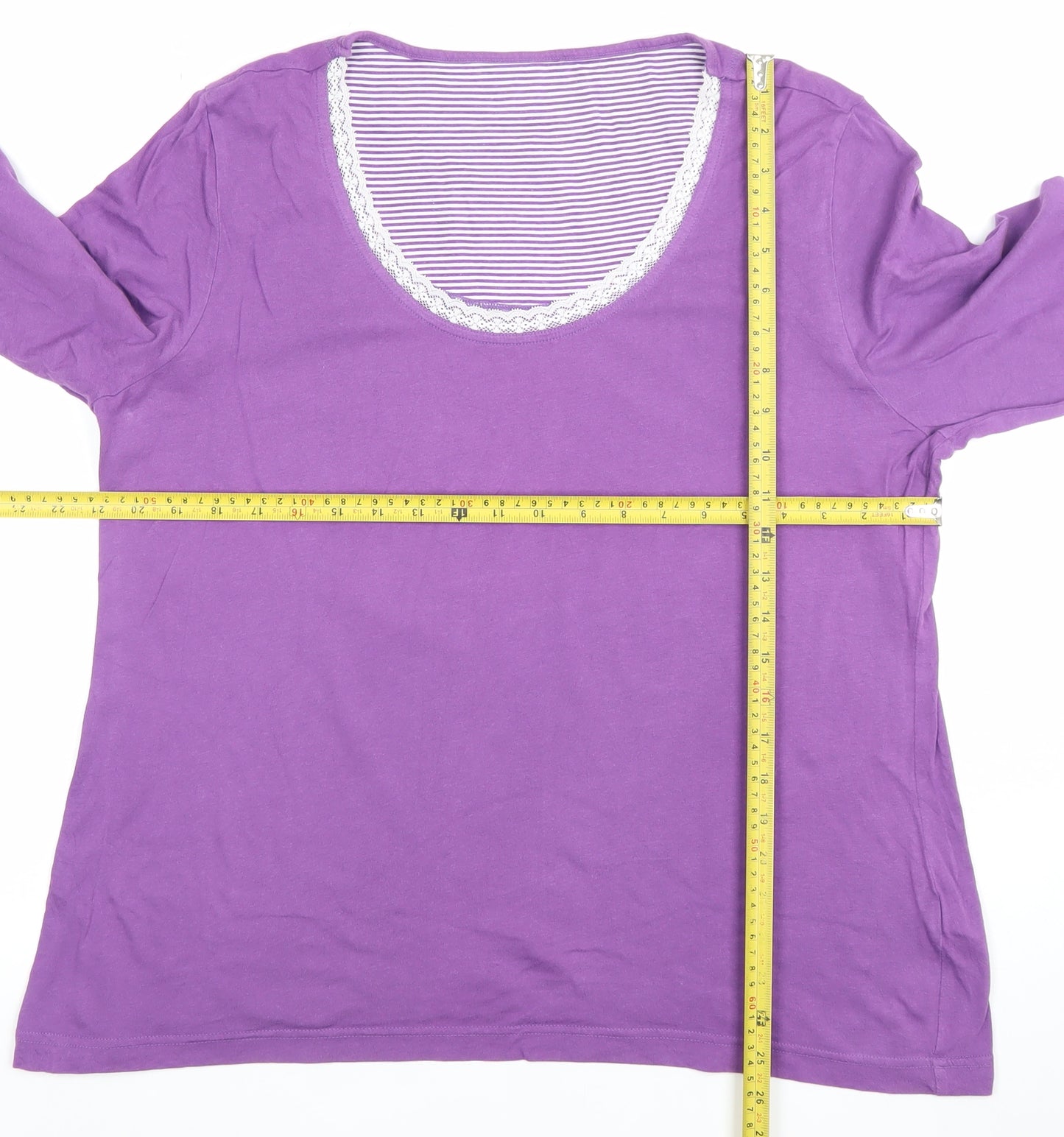 Marks and Spencer Womens Purple 3/4 Sleeve Scoop Neck Cotton T-Shirt Size 18