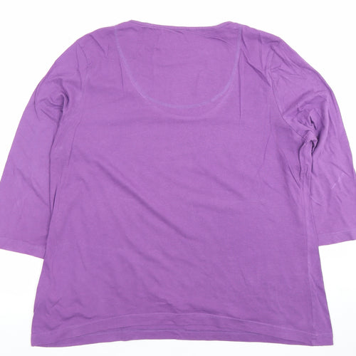 Marks and Spencer Womens Purple 3/4 Sleeve Scoop Neck Cotton T-Shirt Size 18