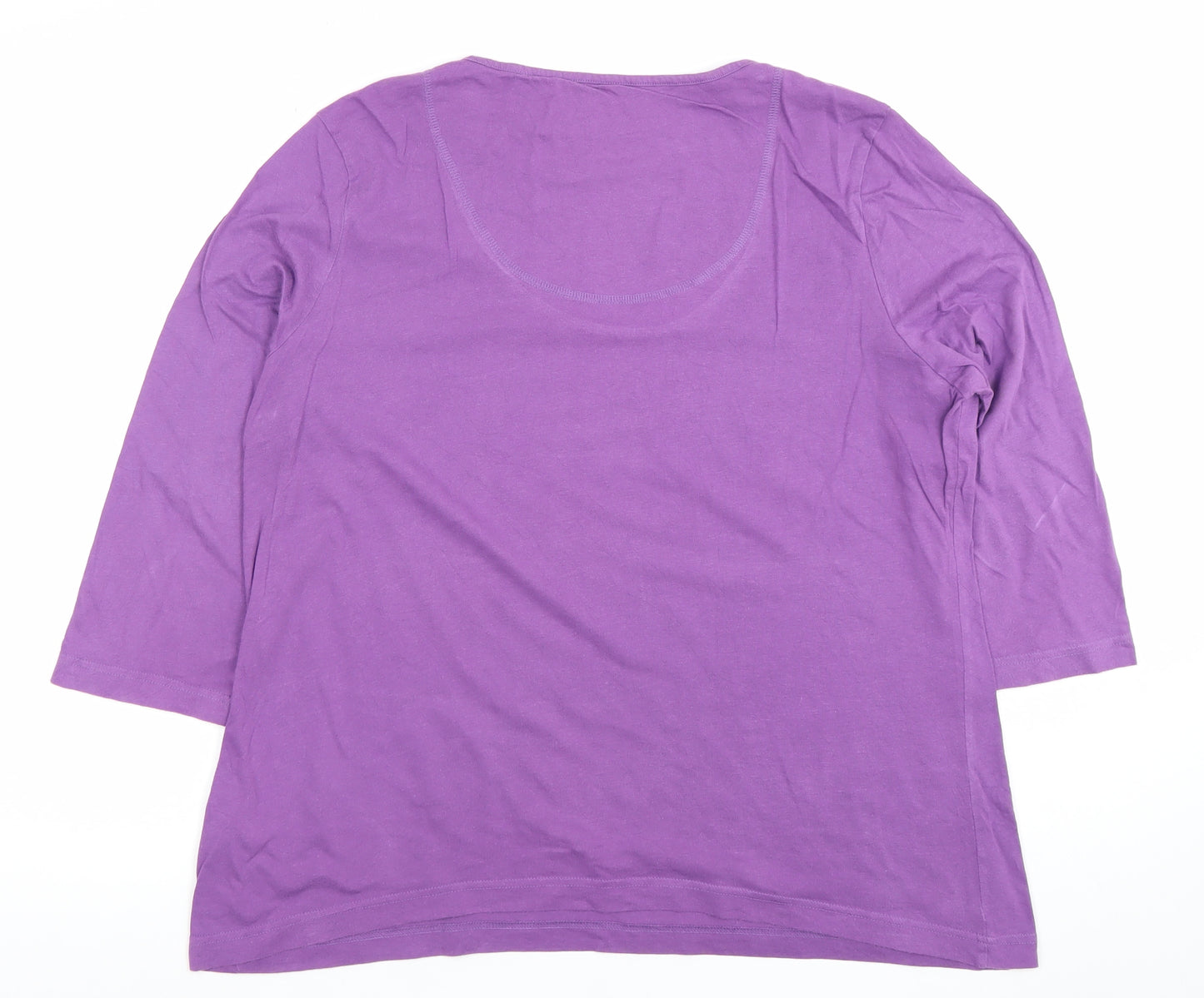 Marks and Spencer Womens Purple 3/4 Sleeve Scoop Neck Cotton T-Shirt Size 18