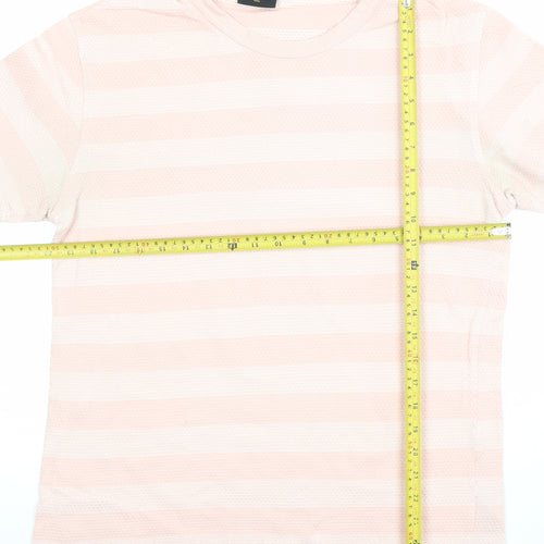 Percival Men's Pink and White Striped Crew Neck Cotton T-Shirt Size M