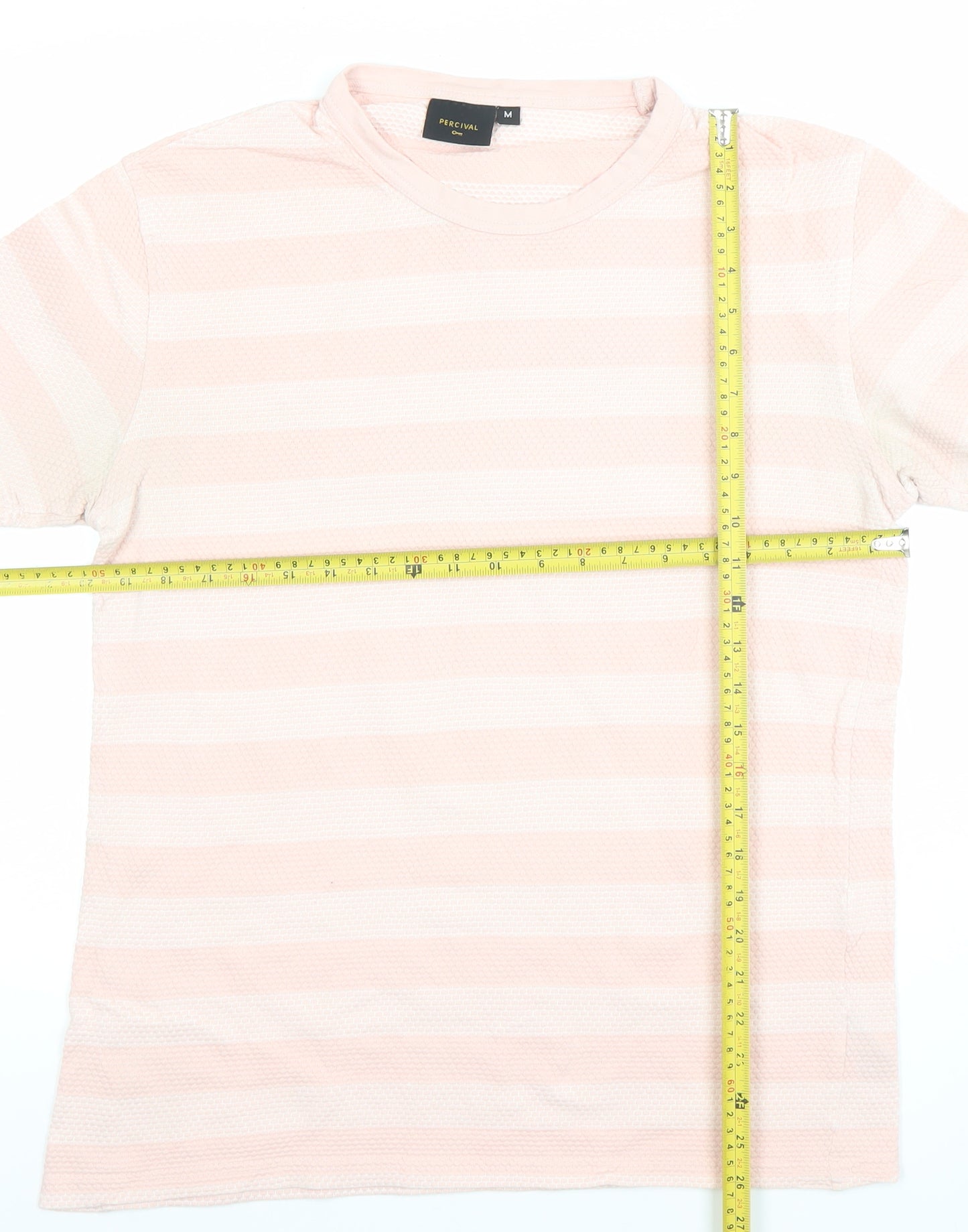 Percival Men's Pink and White Striped Crew Neck Cotton T-Shirt Size M
