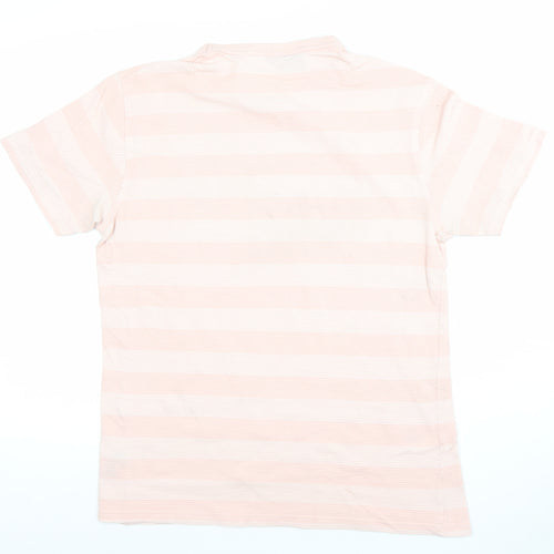 Percival Men's Pink and White Striped Crew Neck Cotton T-Shirt Size M