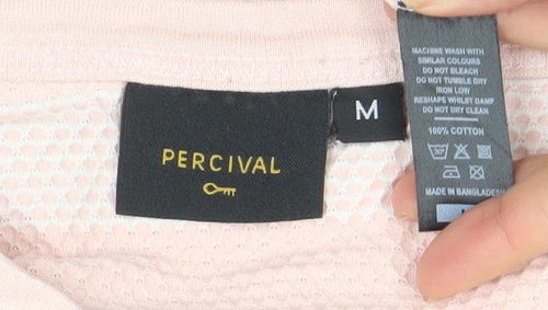 Percival Men's Pink and White Striped Crew Neck Cotton T-Shirt Size M