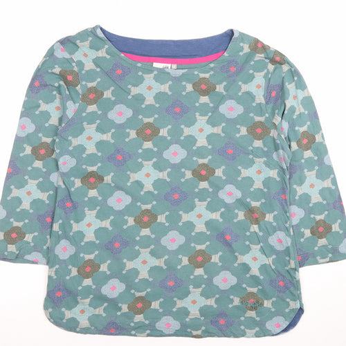Weird Fish Women's Green Floral 3/4 Sleeve Cotton T-Shirt Size 12