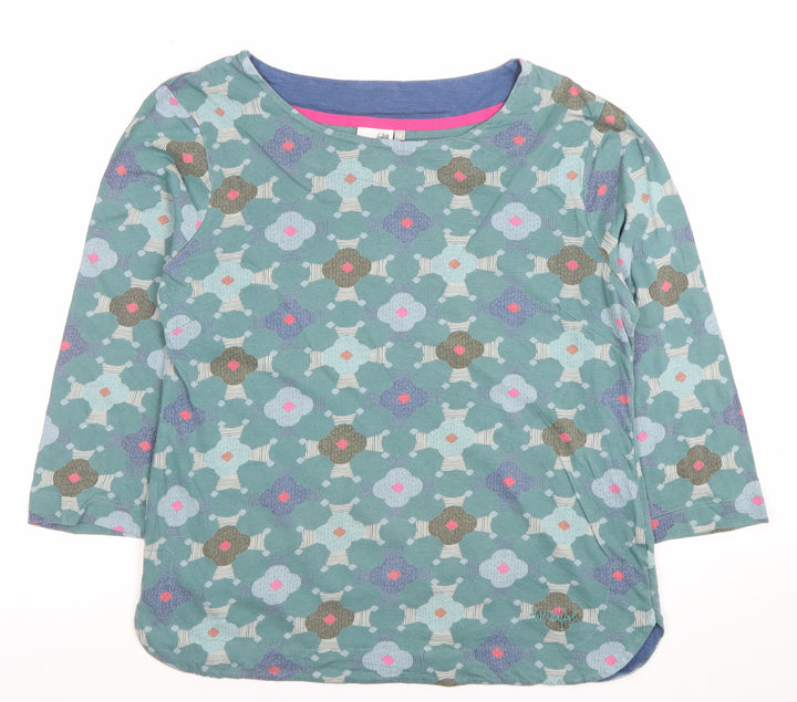 Weird Fish Women's Green Floral 3/4 Sleeve Cotton T-Shirt Size 12
