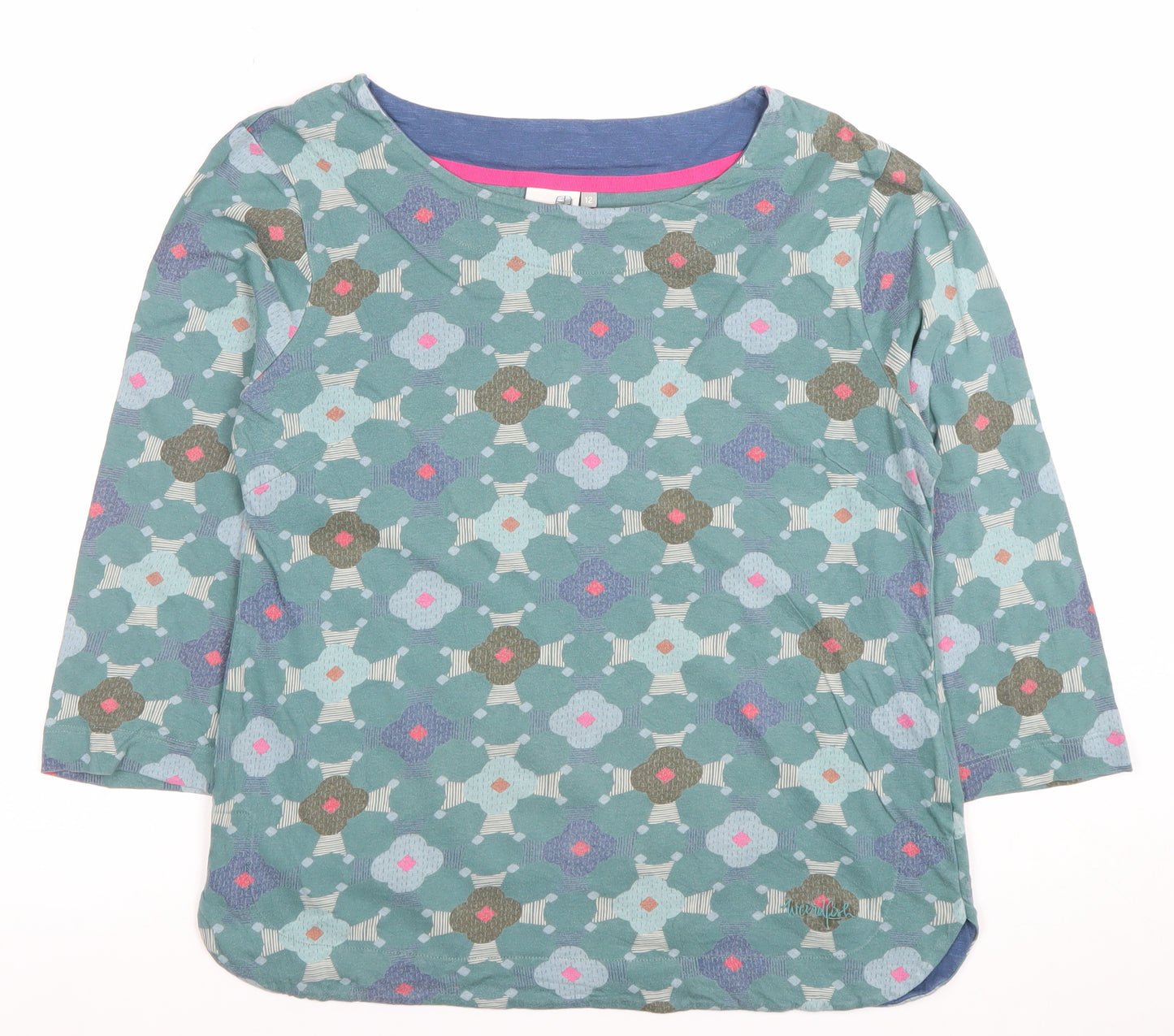 Weird Fish Women's Green Floral 3/4 Sleeve Cotton T-Shirt Size 12
