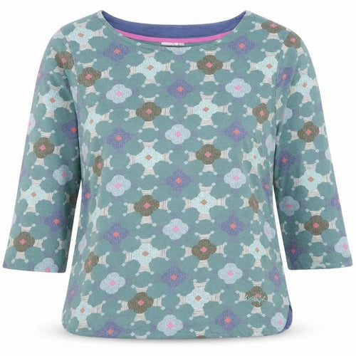 Weird Fish Women's Green Floral 3/4 Sleeve Cotton T-Shirt Size 12