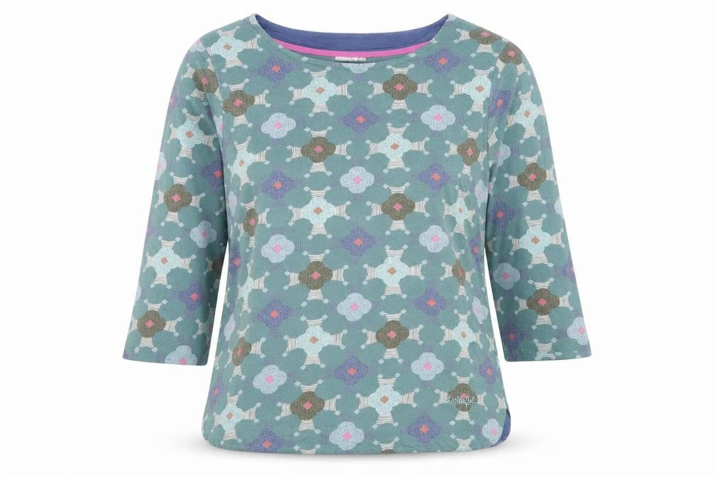 Weird Fish Women's Green Floral 3/4 Sleeve Cotton T-Shirt Size 12